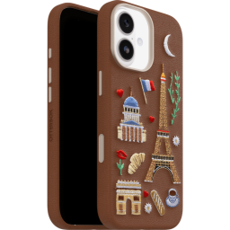 brown iphone 17 pro case with paris embroidery