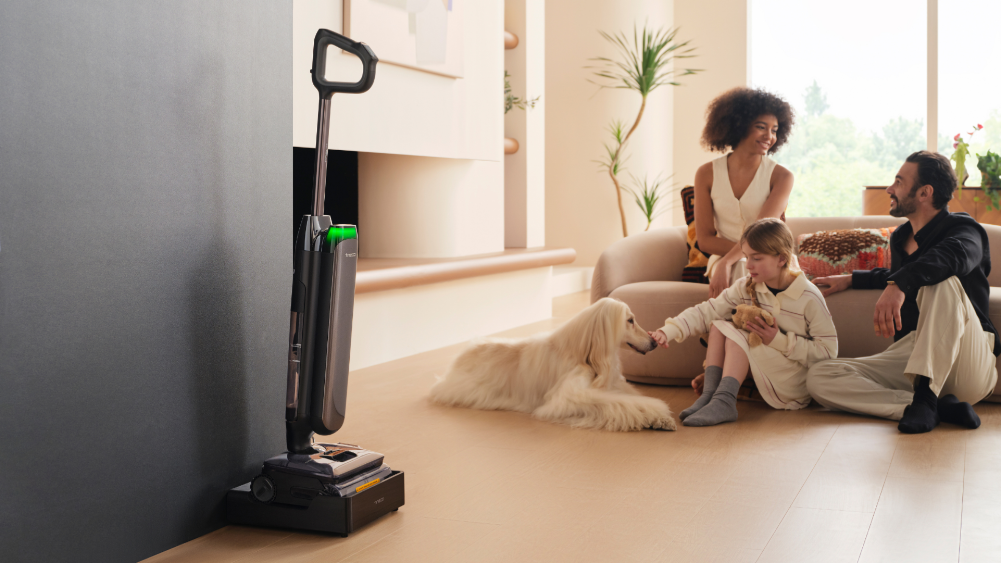 A promotional image of the Tineco S9 Artist Steam in its charging dock.