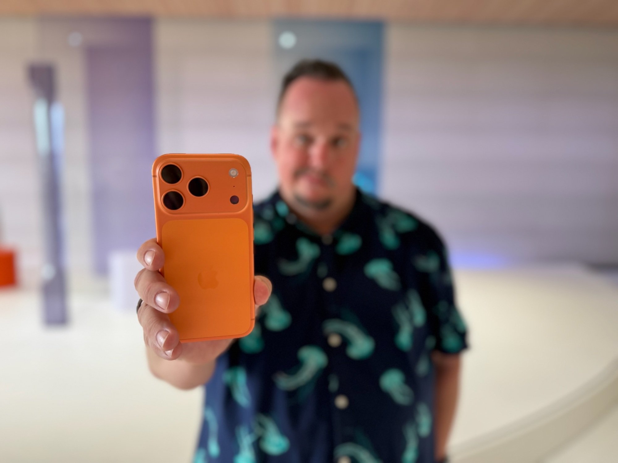 Patrick Holland of CNET takes a selfie with the iphone 17 pro