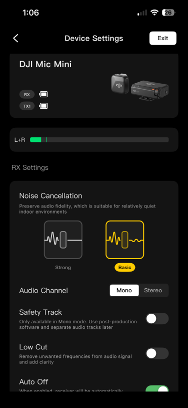 dji app mic mini settings