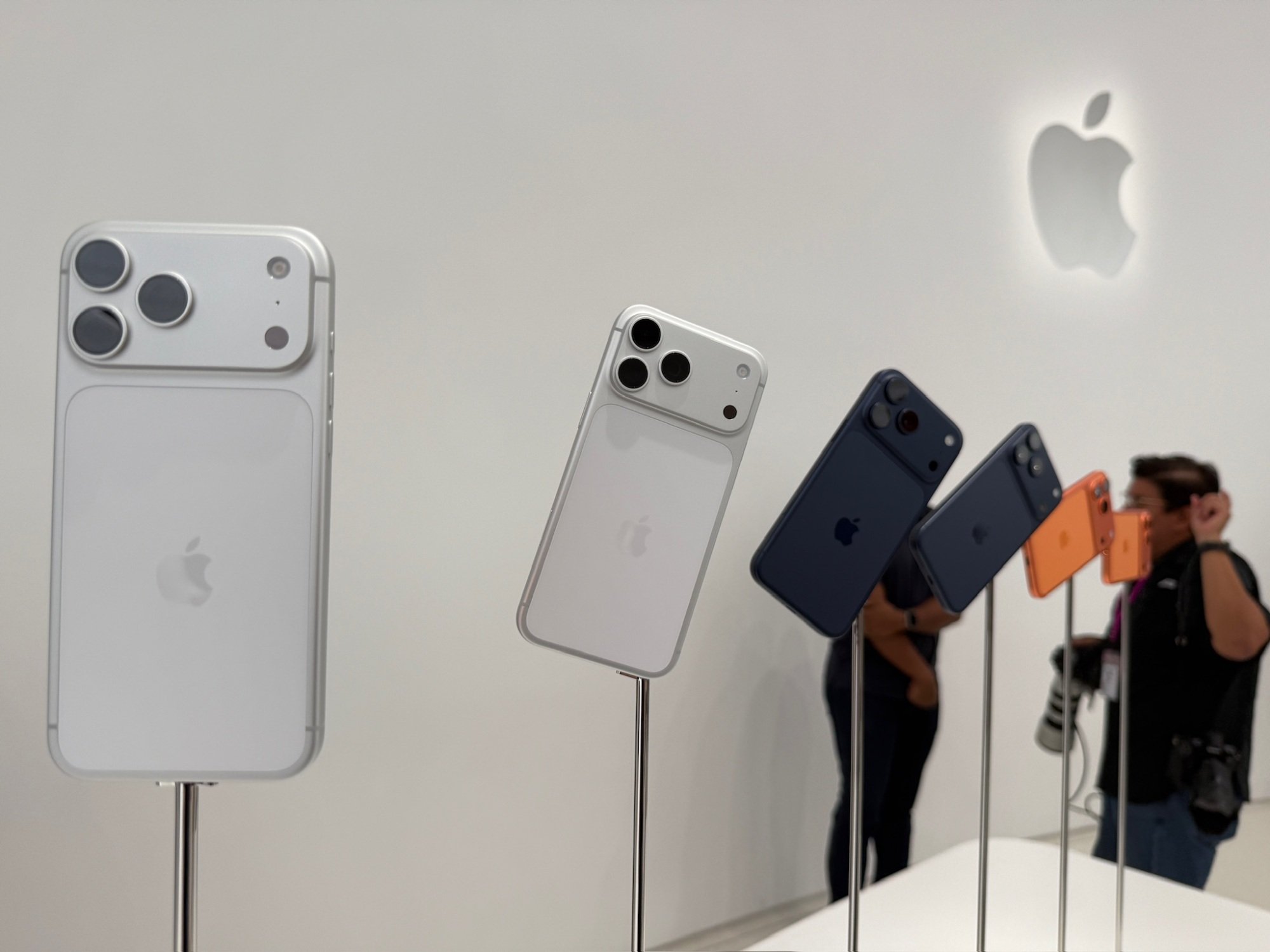 iphone 17 pro phones on display at Apple Park