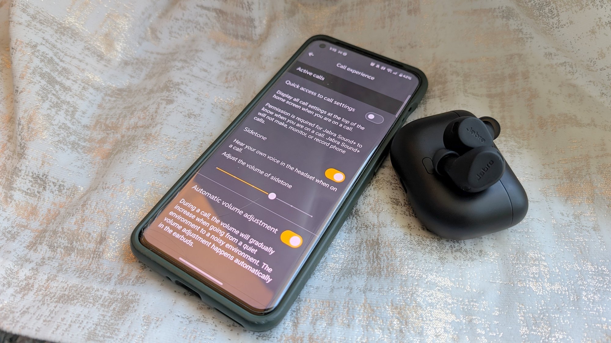 sidetone settings on a phone screen