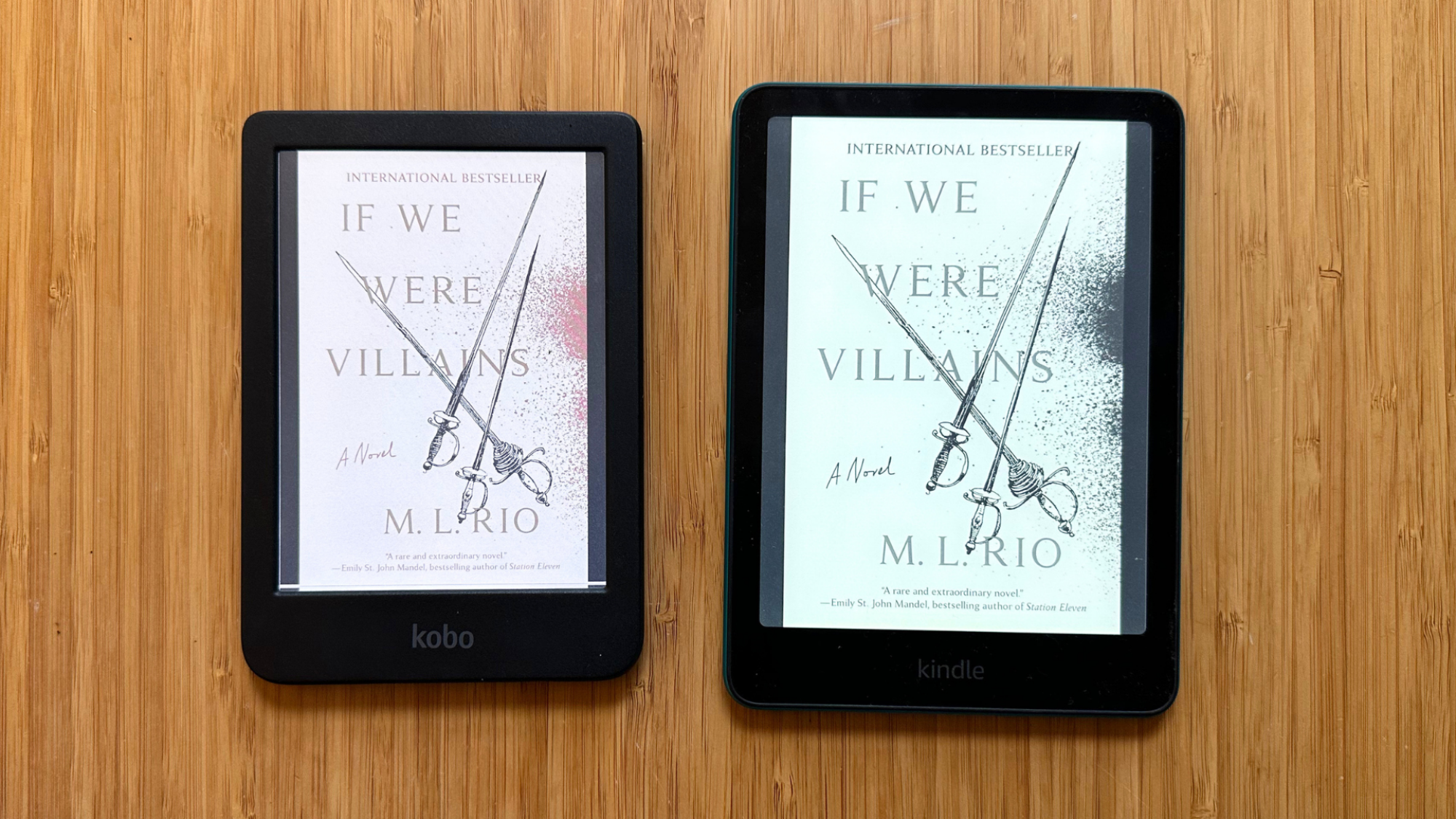The Kobo Clara Colour on the left and the Kindle Paperwhite on the right.