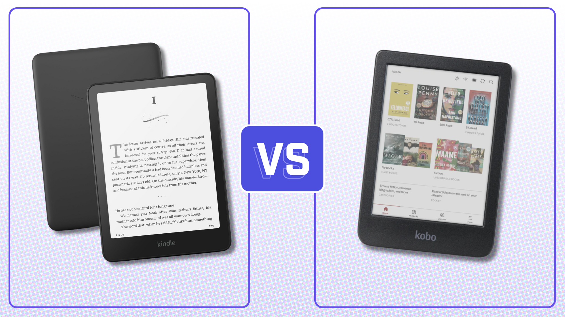 A Kindle Paperwhite being compared to a Kobo Clara Colour