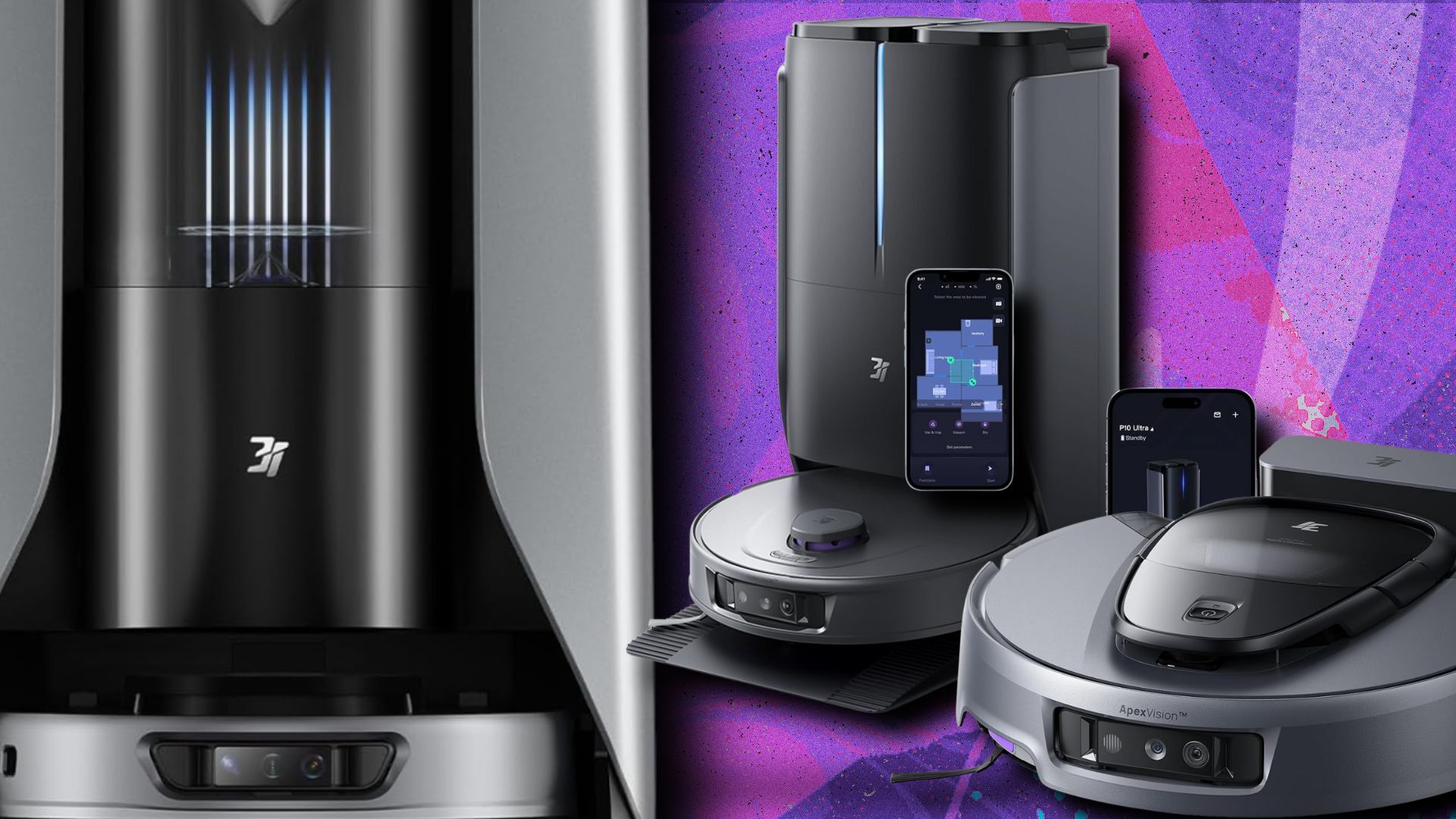 3i Robot Vacuum range on a purple patterned background