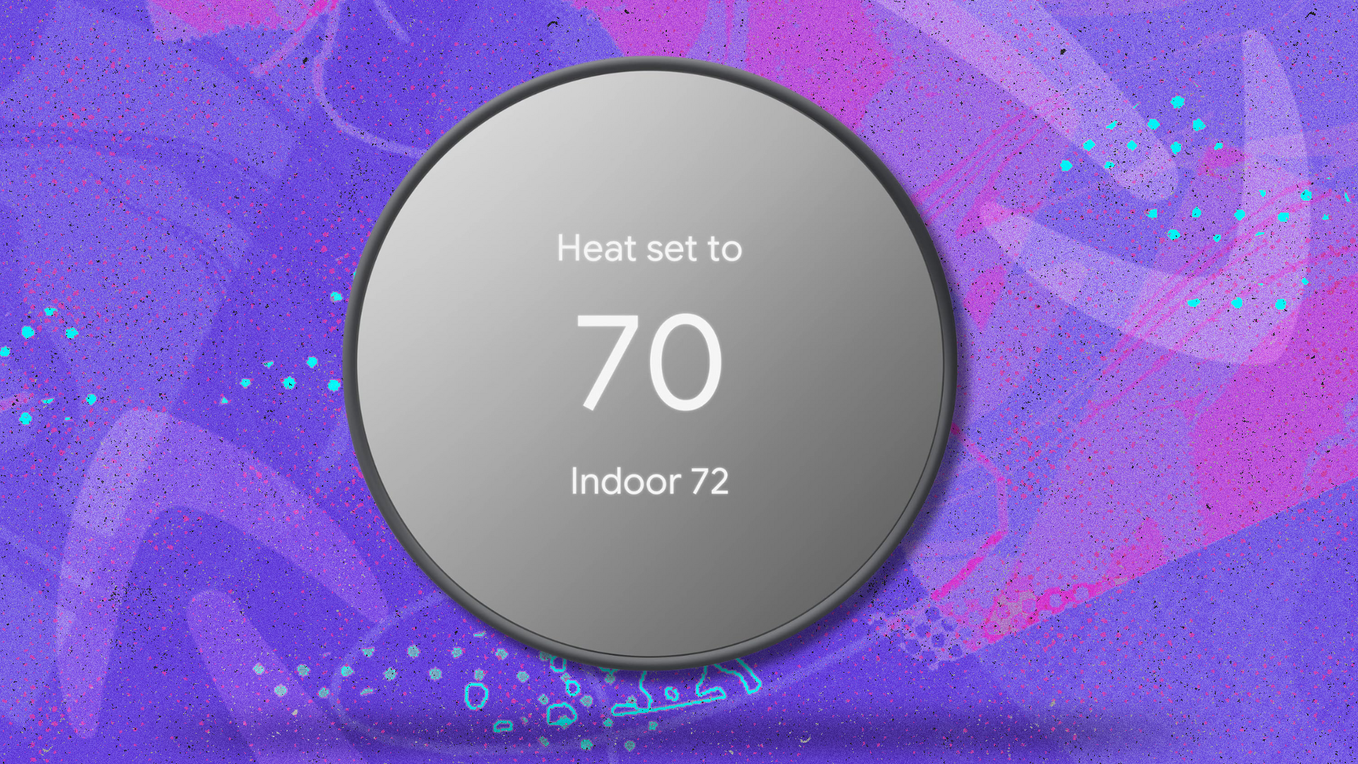 Google Nest Thermostat on purple and pink abstract background