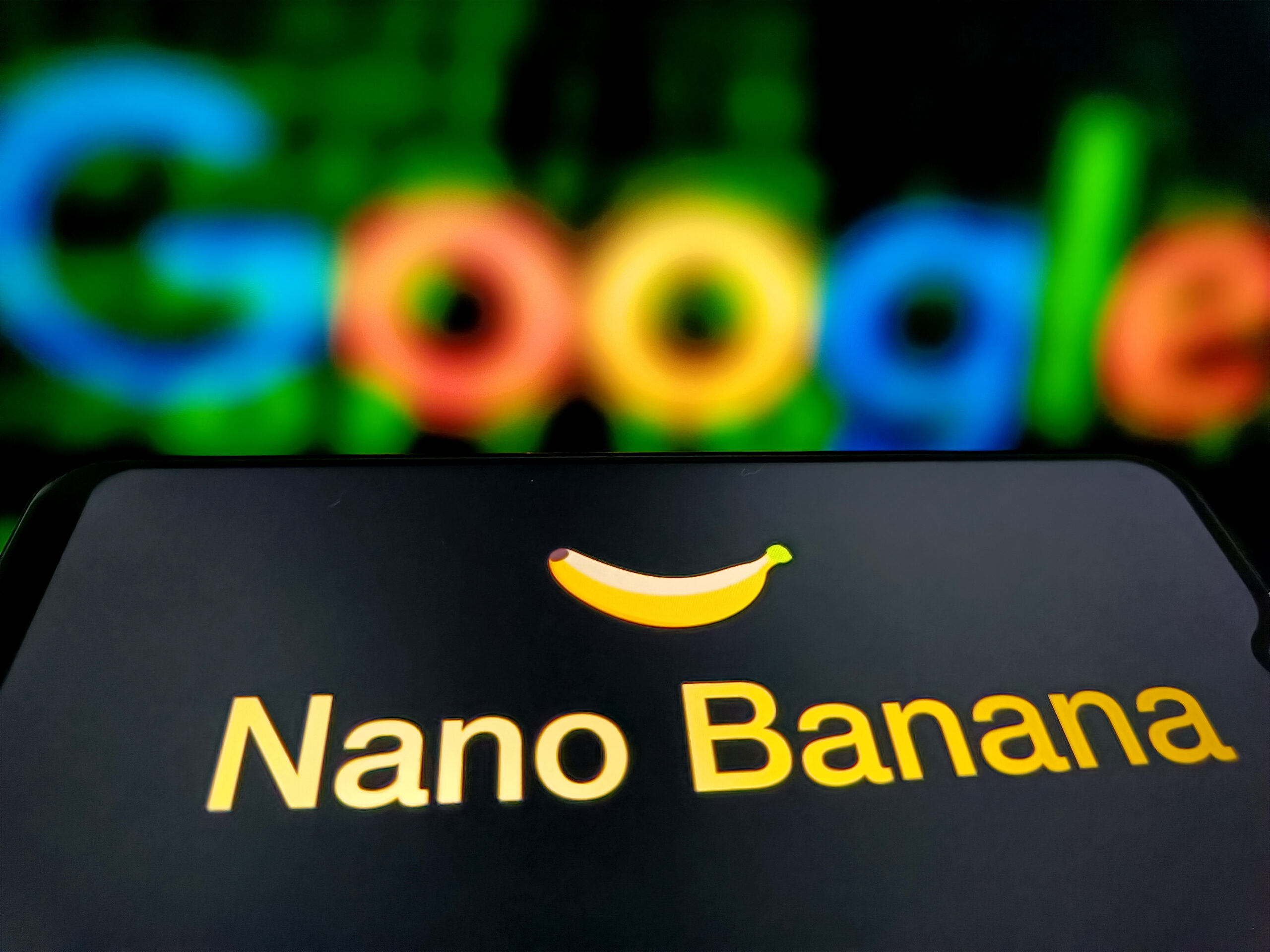 Nano Banana logo in a smartphone in Suqian, Jiangsu Province, China on September 17, 2025.