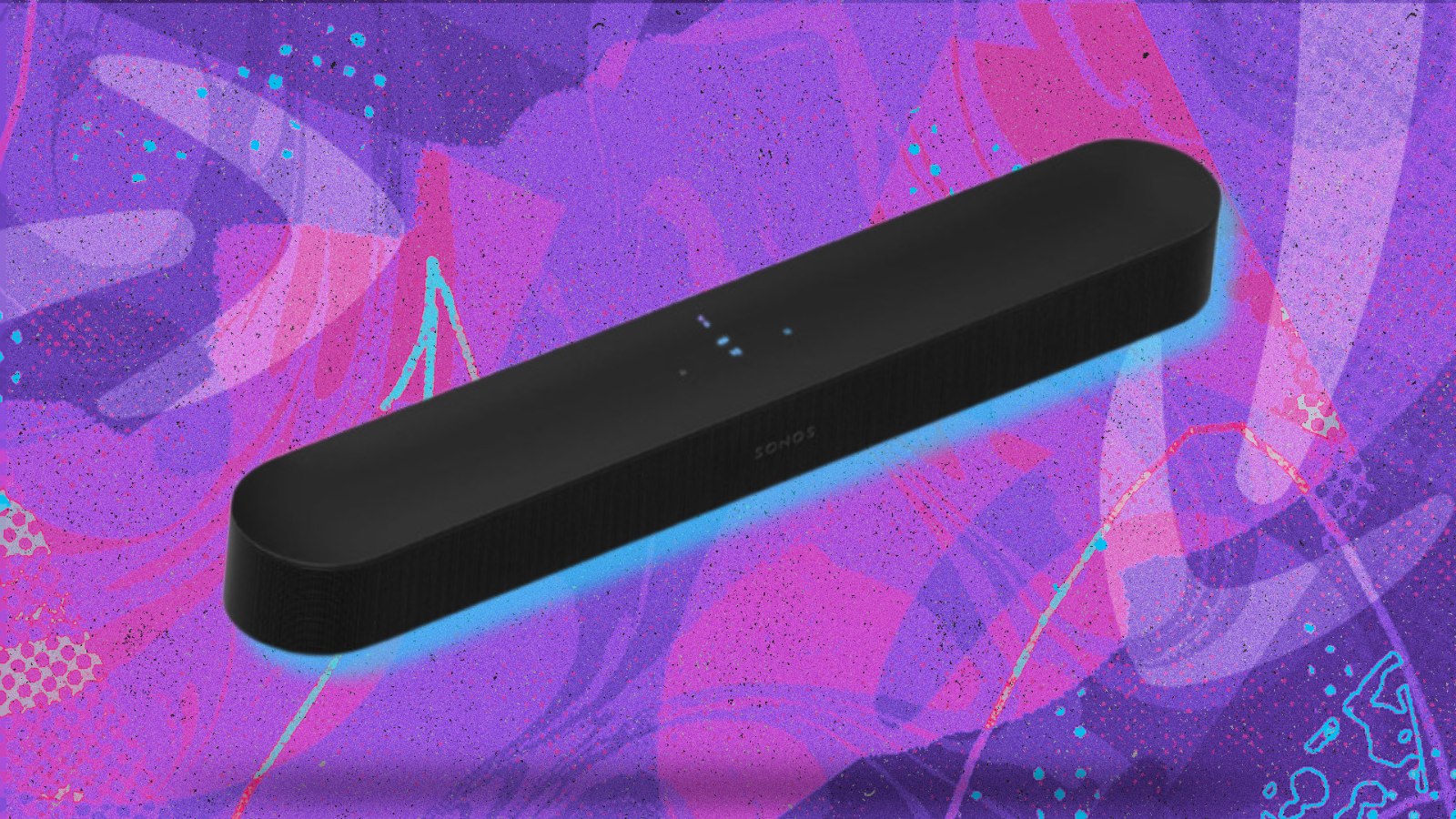 Sonos Beam Gen 2 soundbar on purple and pink background