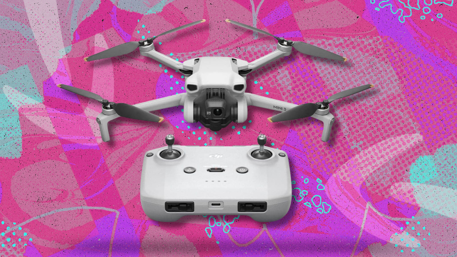 DJI Mini 3 on pink and teal abstract background