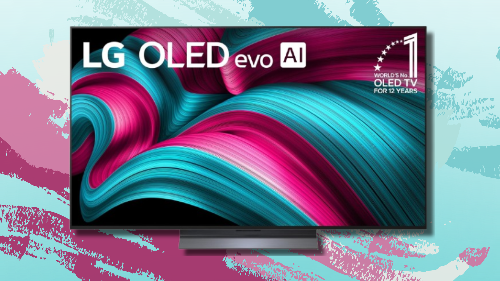 LG C5 OLED TV with purple and teal background
