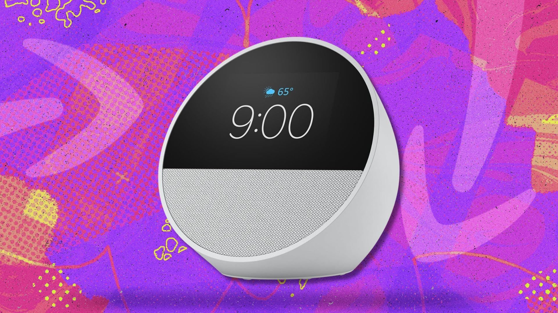 echo spot against a purple patterned background