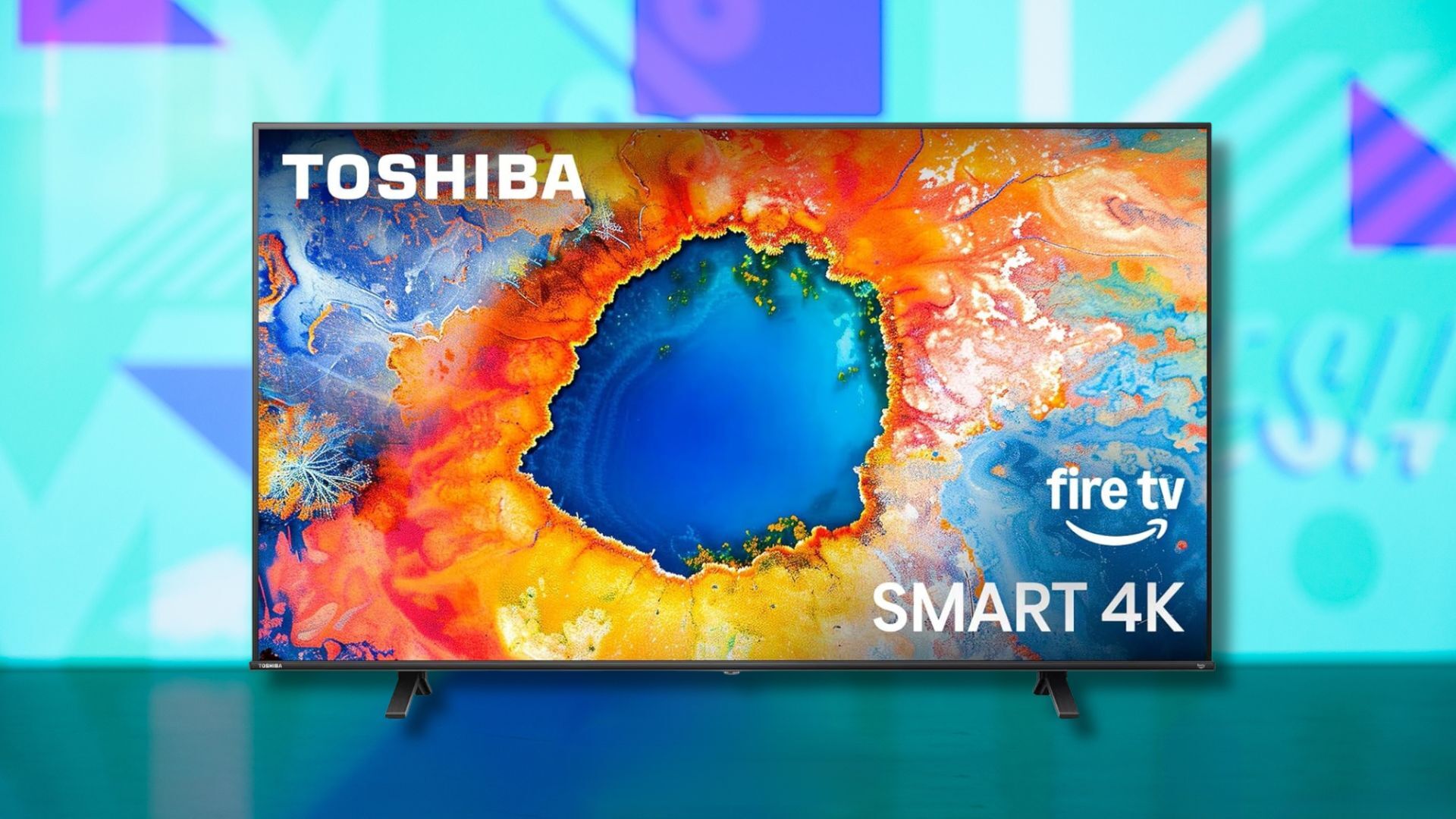 toshiba 50-inch c350 series led 4k tv against a light blue patterned background