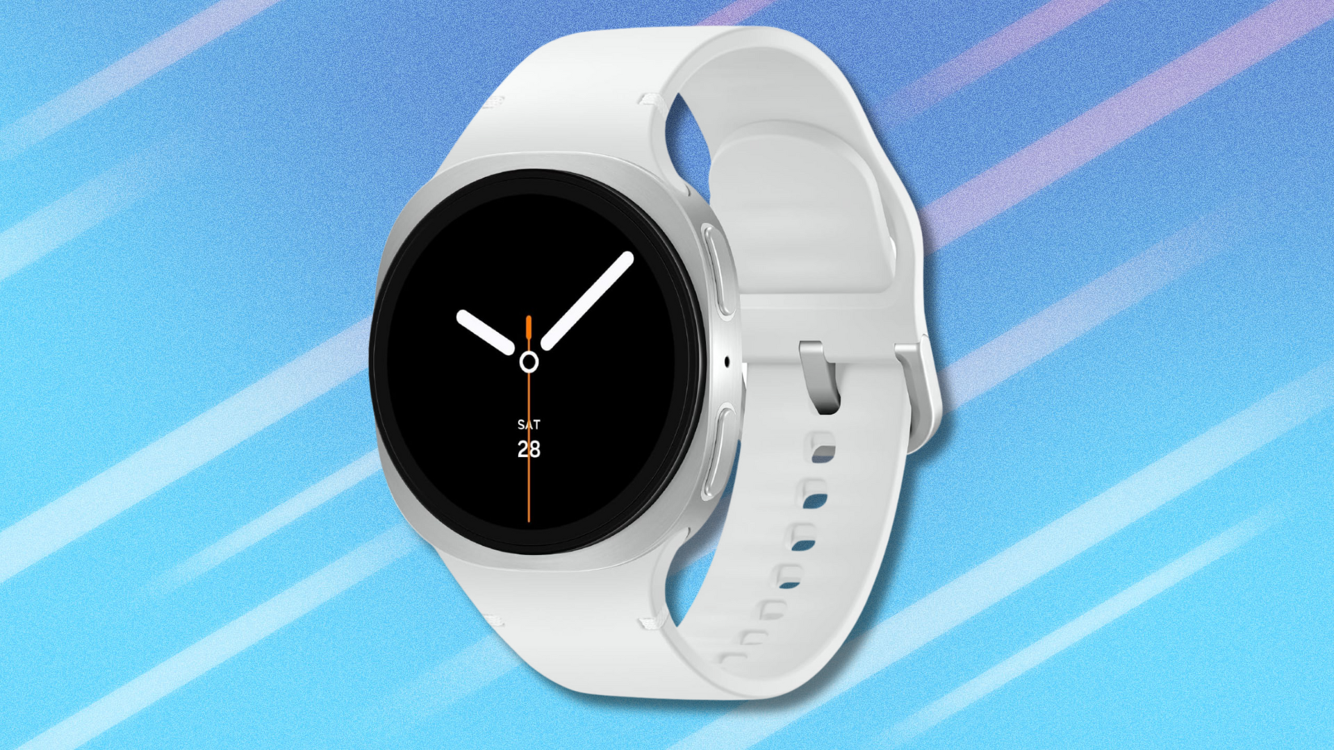 Samsung Galaxy Watch 8 on light blue abstract background