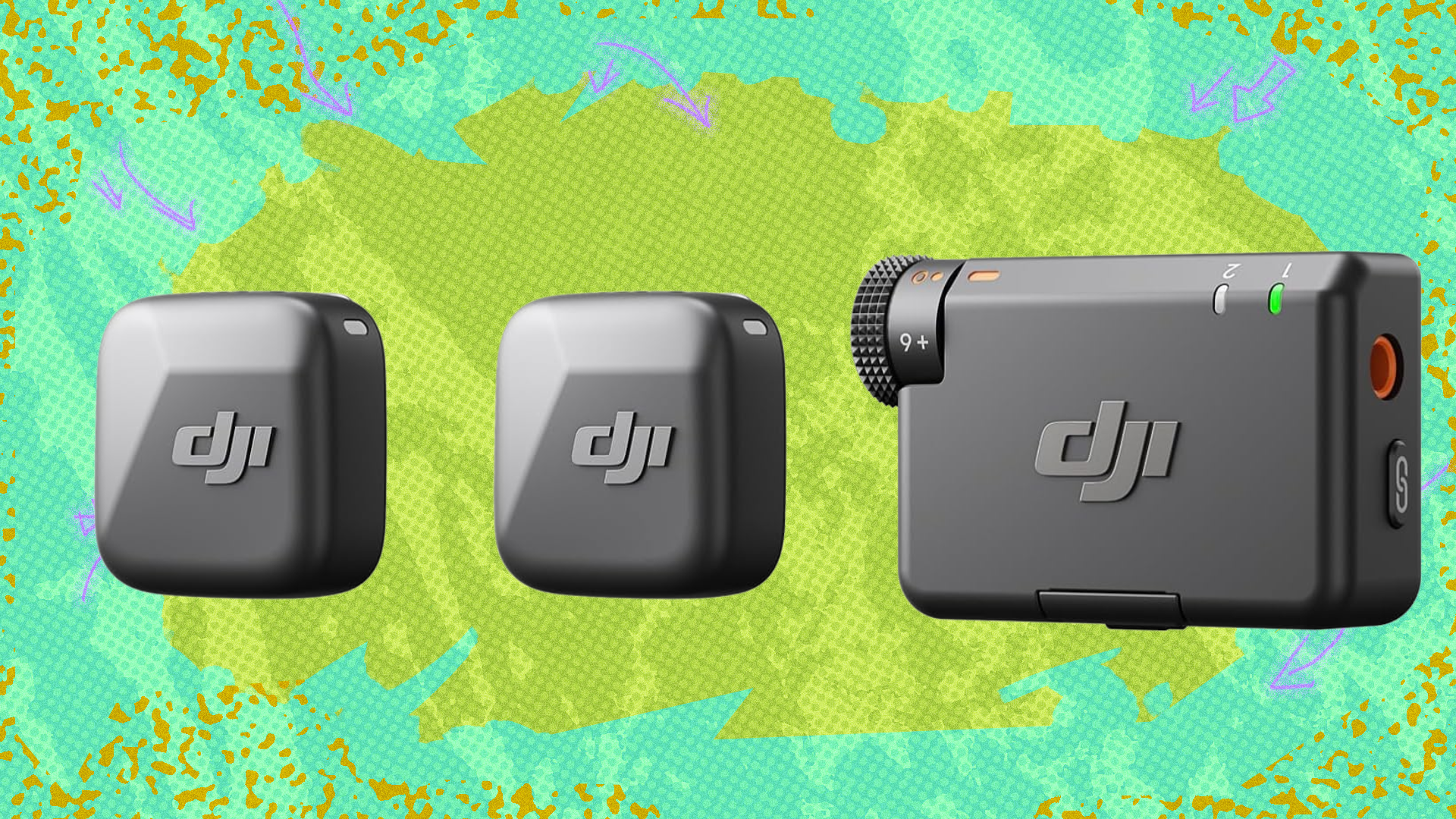DJI Mic Mini on green and light green abstract background