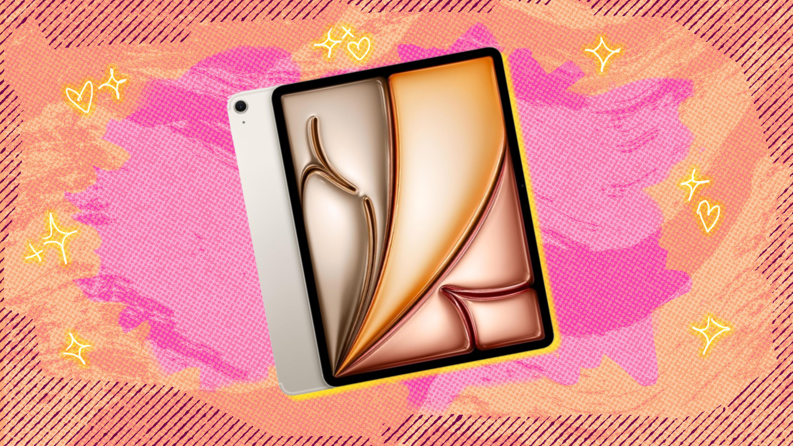 Apple iPad Air in starlight with pink and orange background