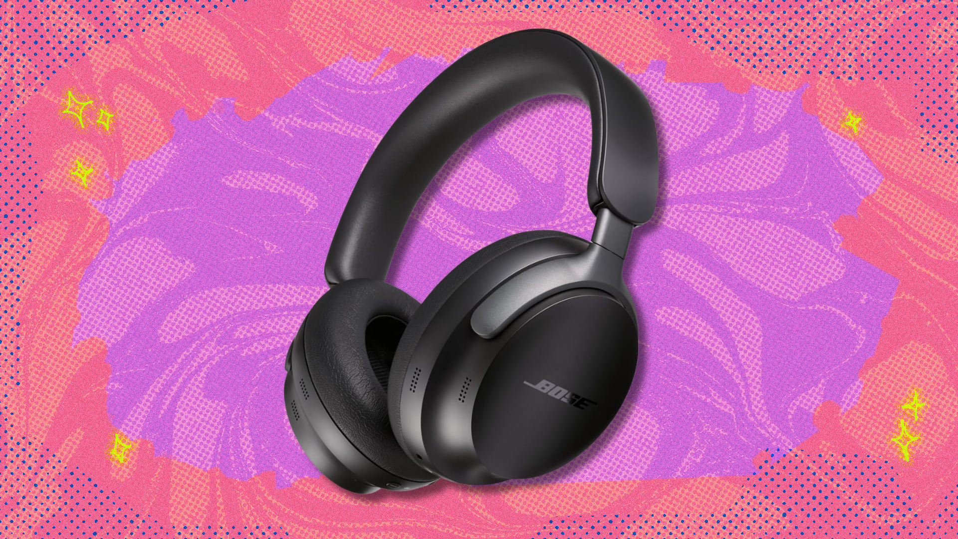 Bose QuietComfort Ultra on pink and purple abstract background