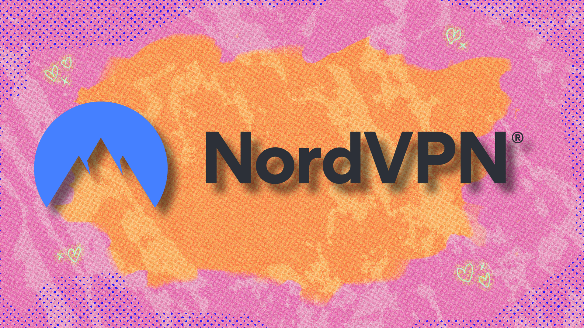 NordVPN logo on pink and orange abstract background
