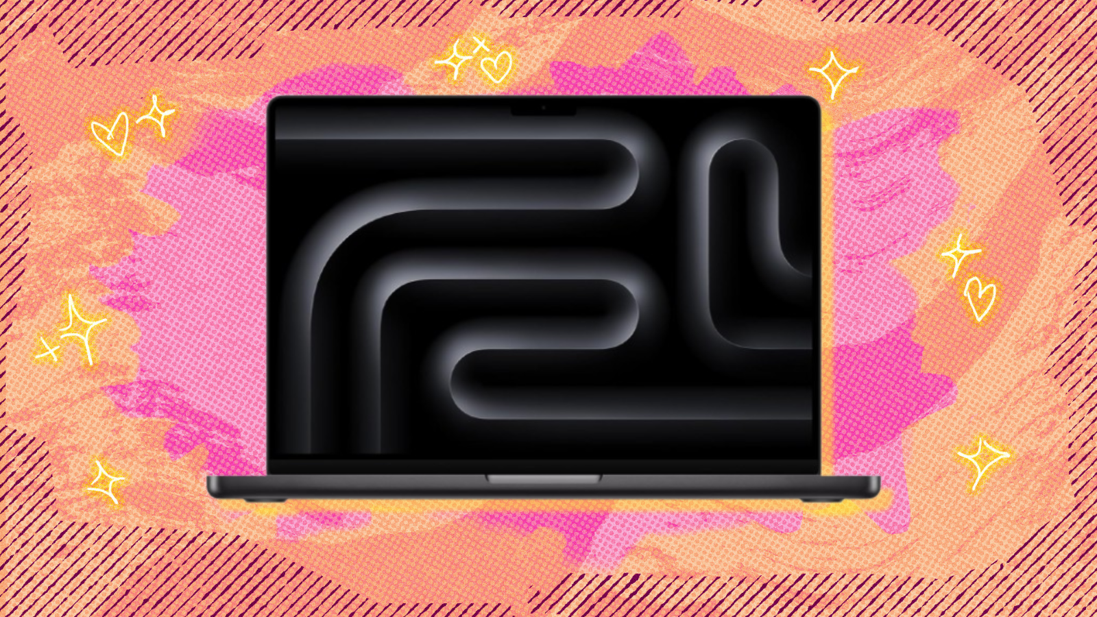 MacBook Pro with pink and orange background