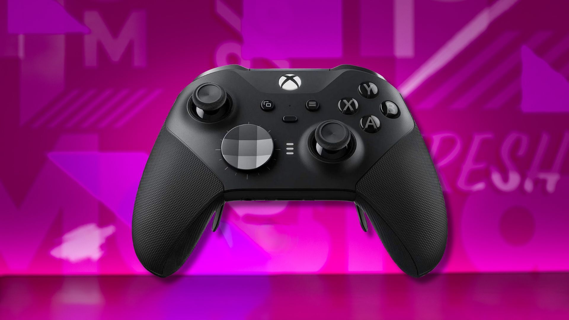 xbox elite series 2 wireless controller against a pink patterned background