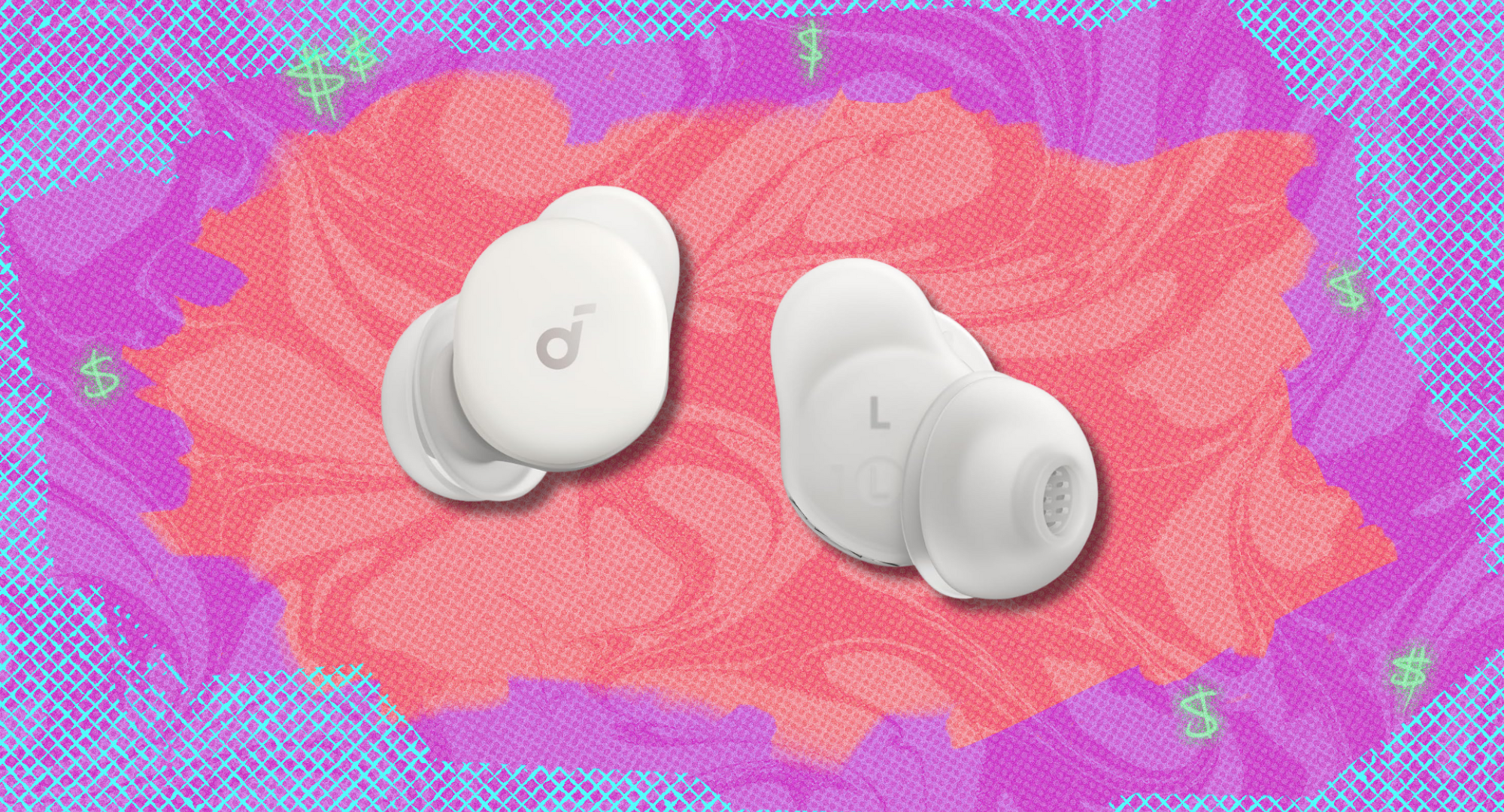 The Anker Soundcore Sleep A30 against a pink and purple background. 