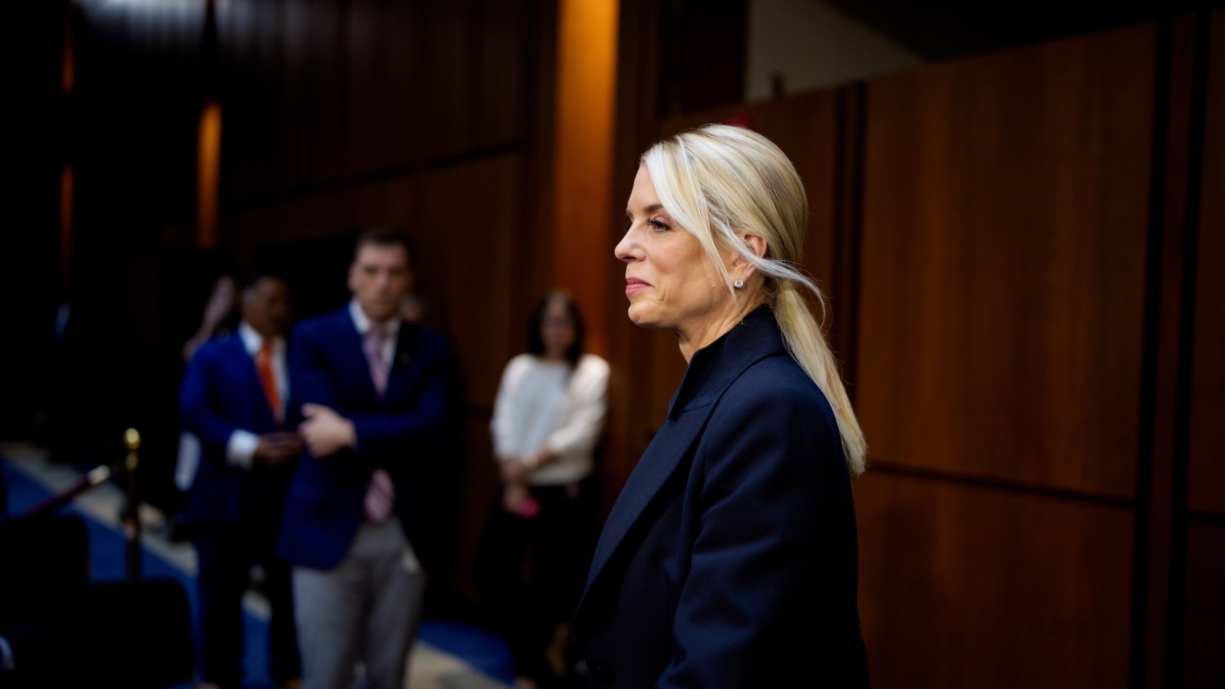 U.S. Attorney General Pam Bondi arrives to a Senate Judiciary Committee hearing