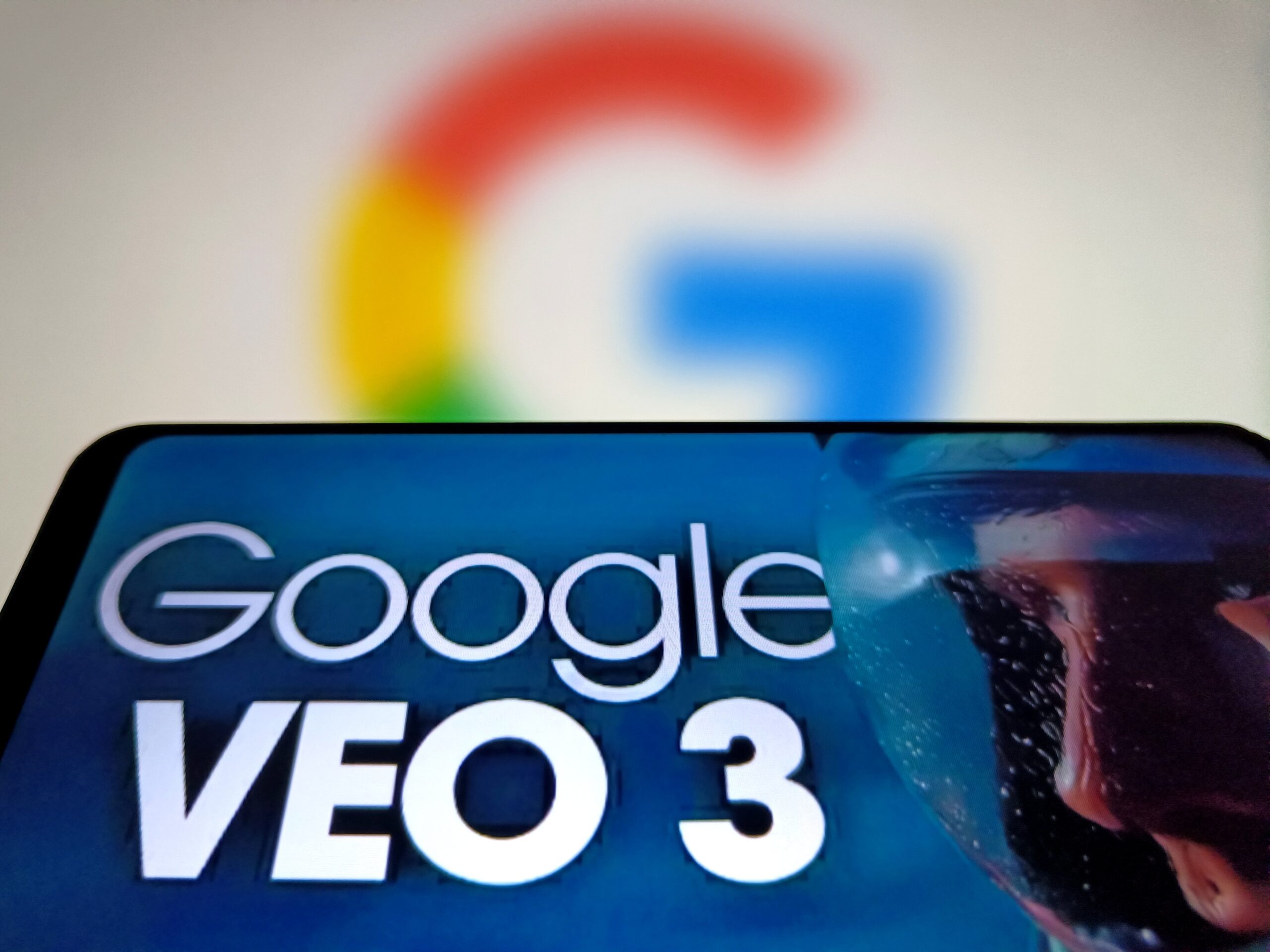 The Google VEO 3 logo displayed on a smartphone.