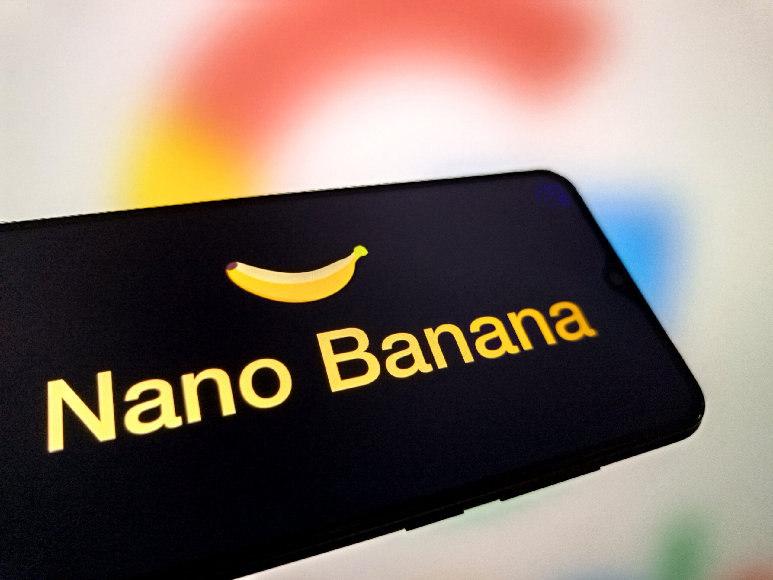 google logo behind nano banana logo on phone