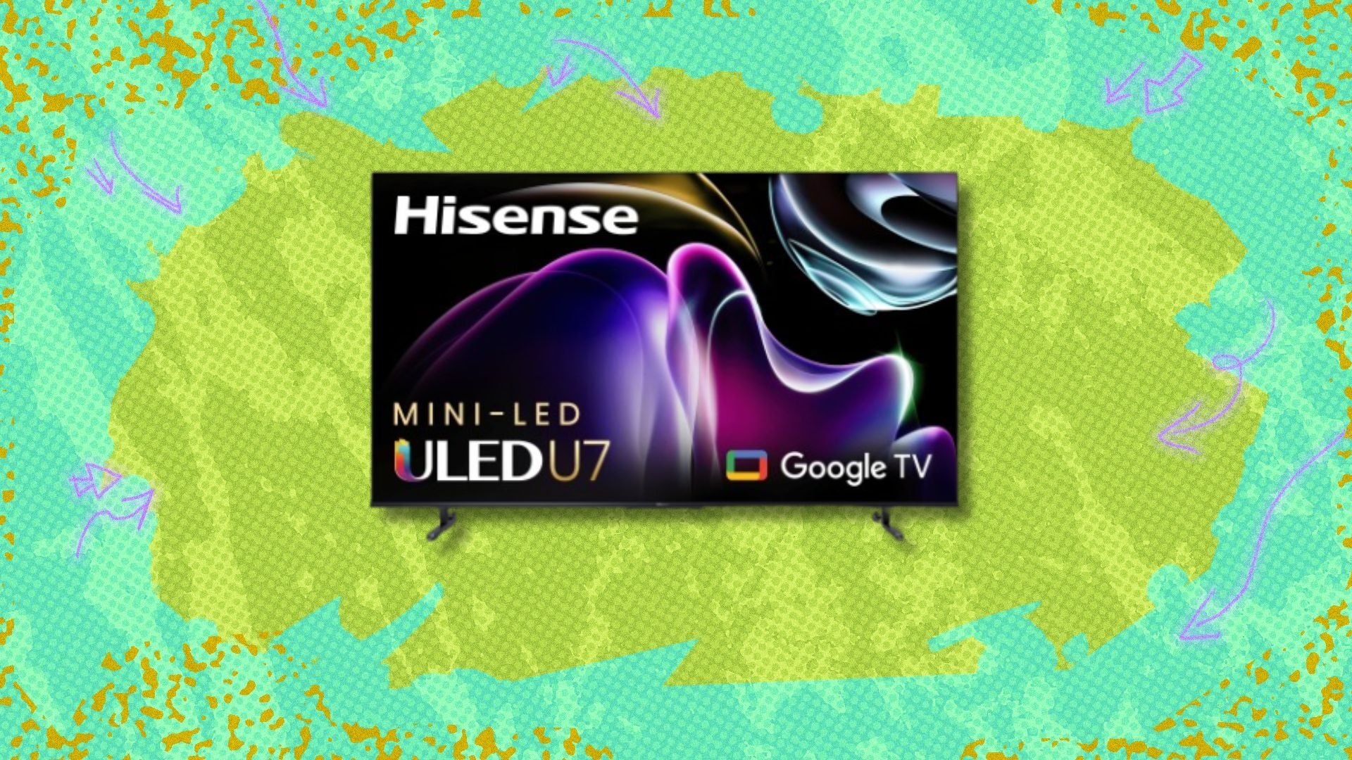 the 85-inch Hisense Class U7 TV on a green background
