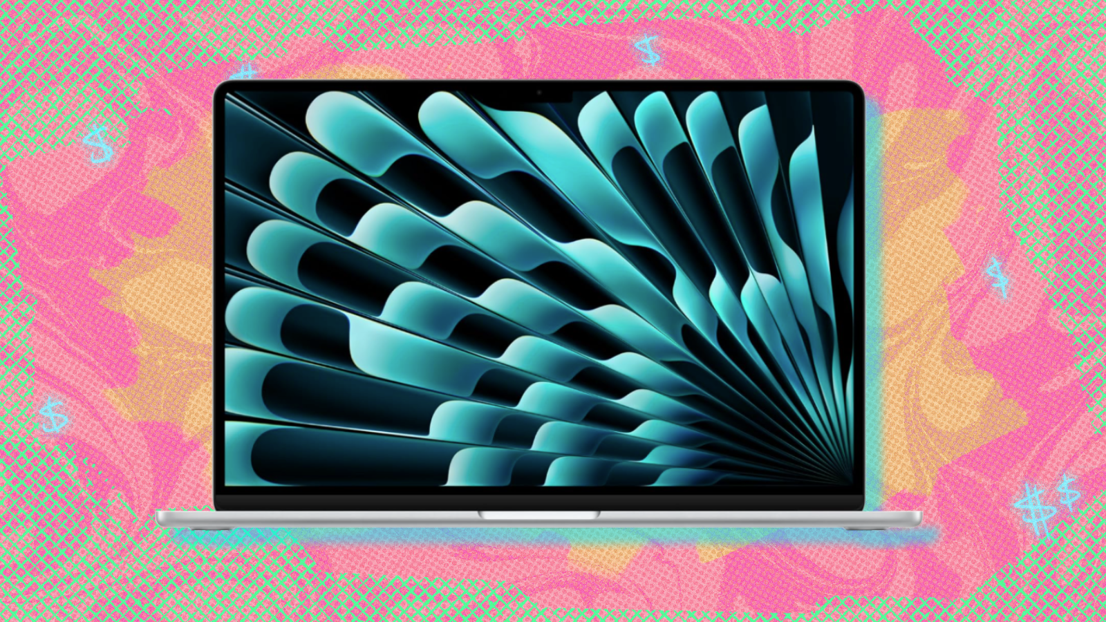 Apple MacBook Air with orange, pink, and teal background