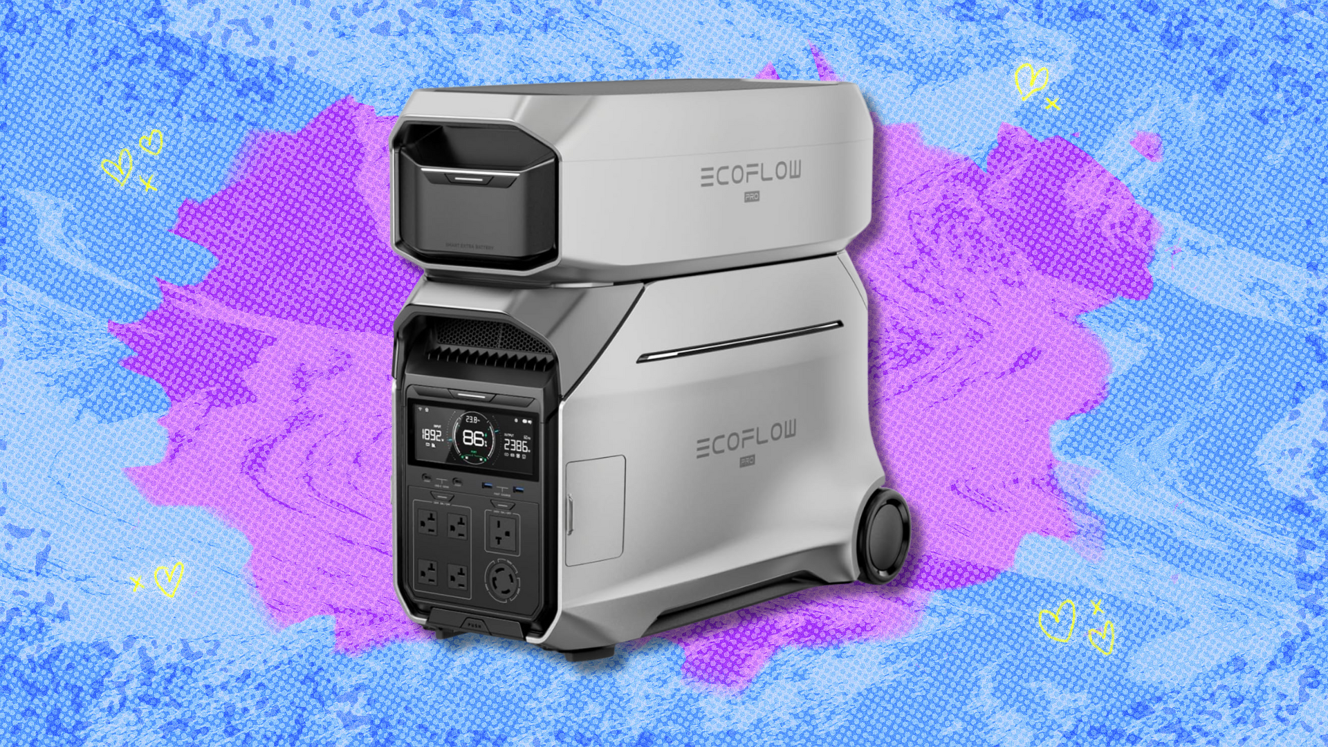 EF EcoFlow Delta Pro 3 on pink and light blue background