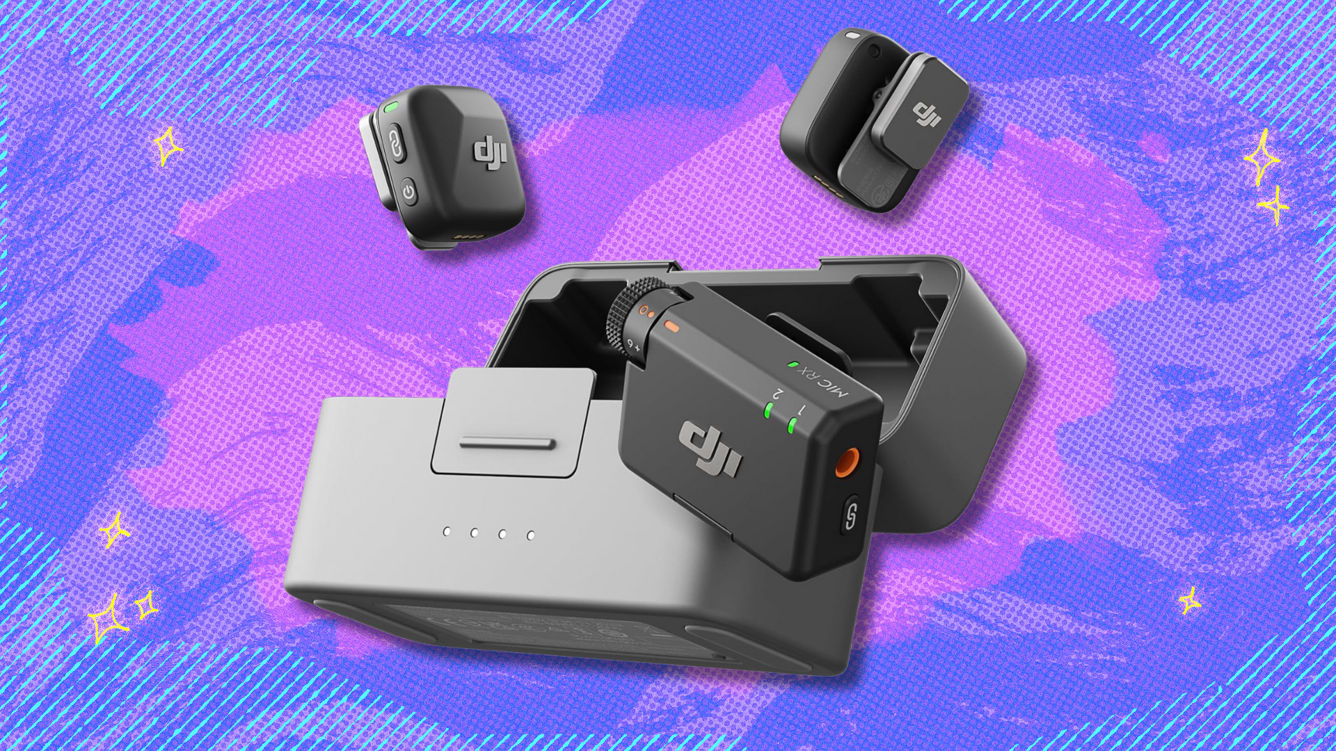DJI Mic Mini on pink and purple abstract background