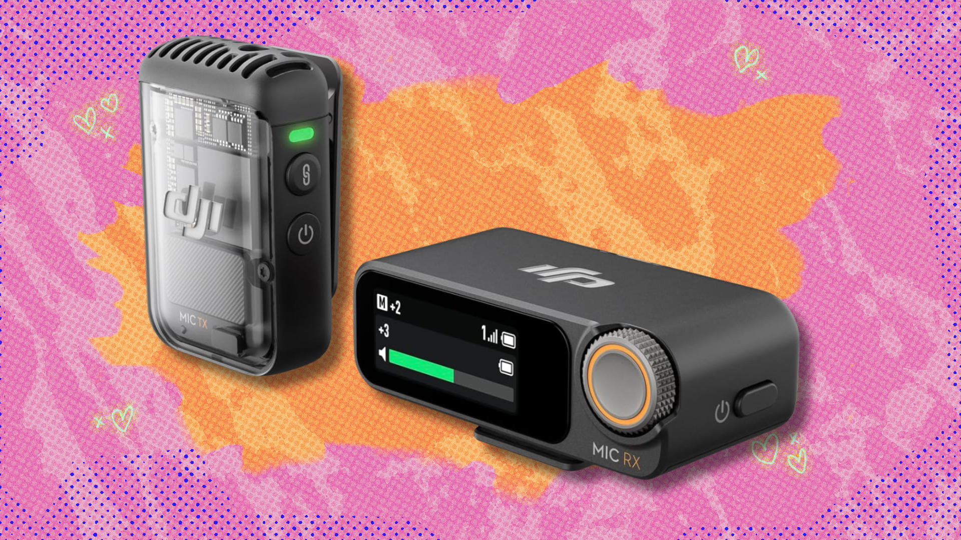 DJI Mic 2 on pink and orange abstract background