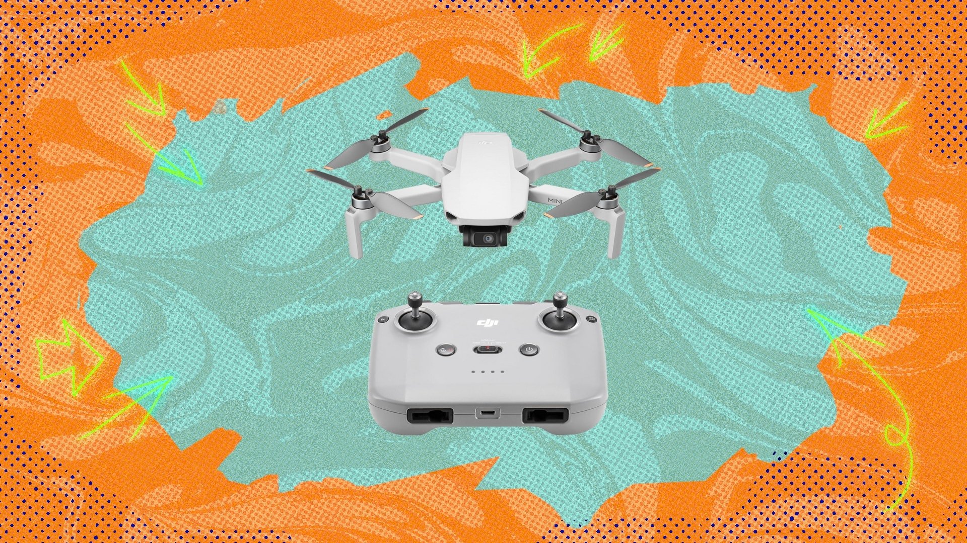DJI drone on green background