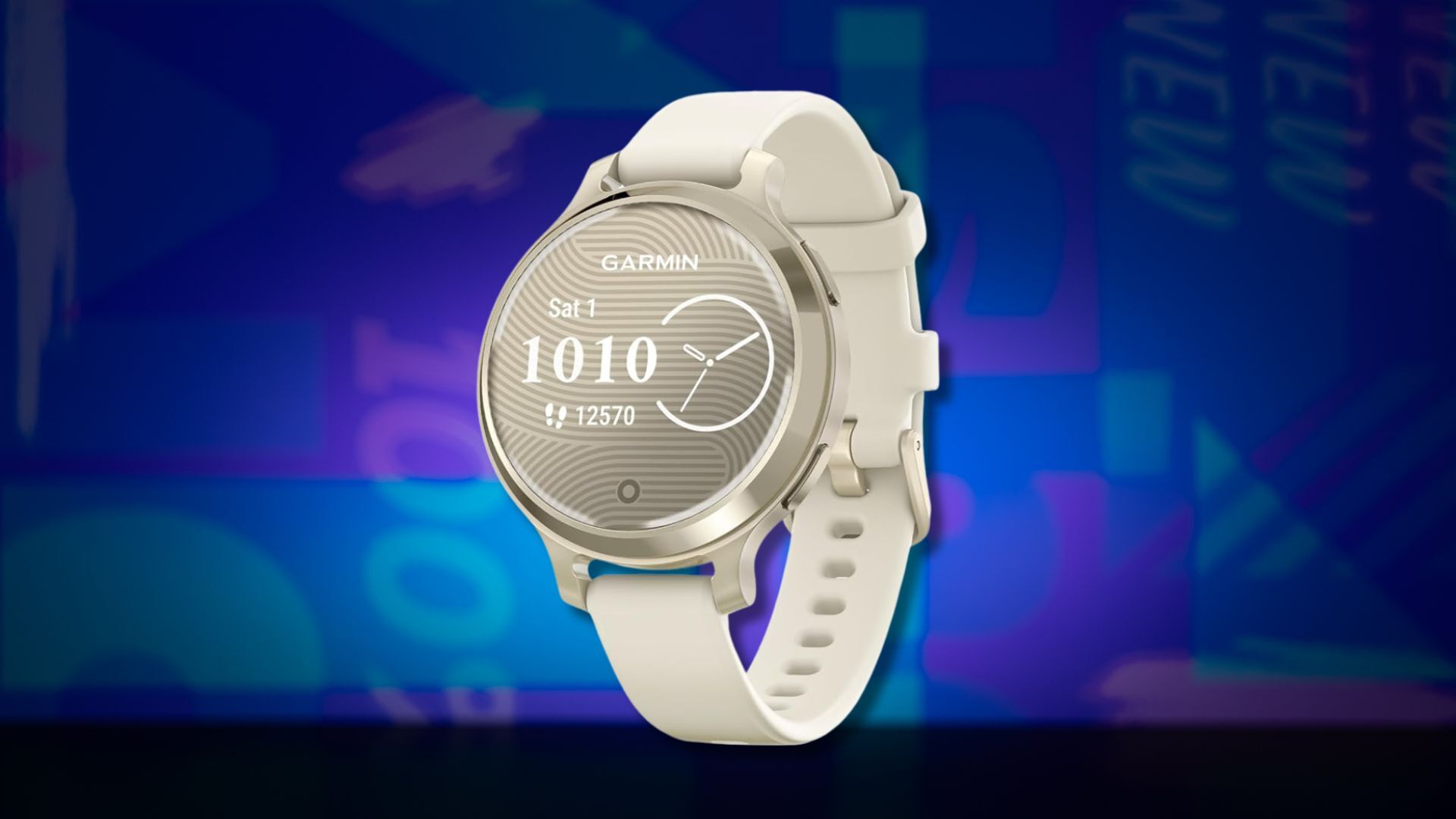 garmin lily 2 active smartwatch against a dark blue patterned background