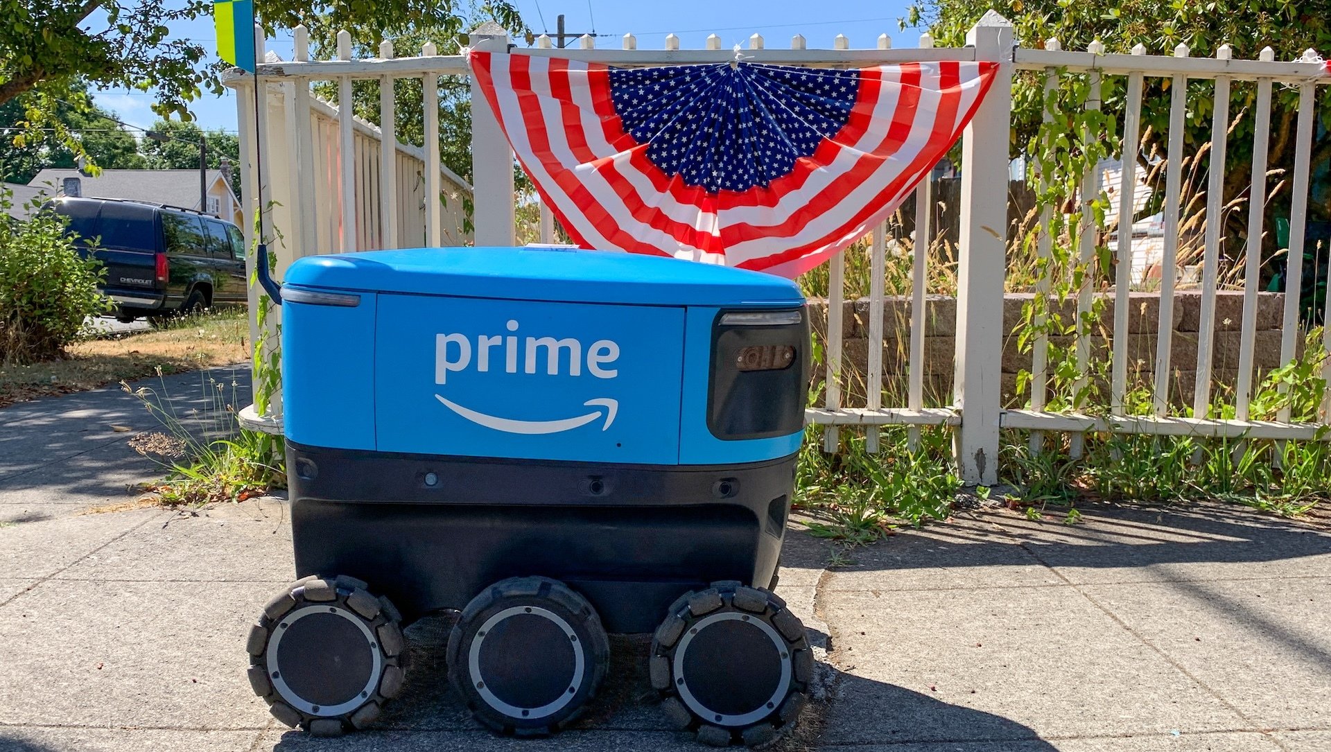 An Amazon delivery robot.