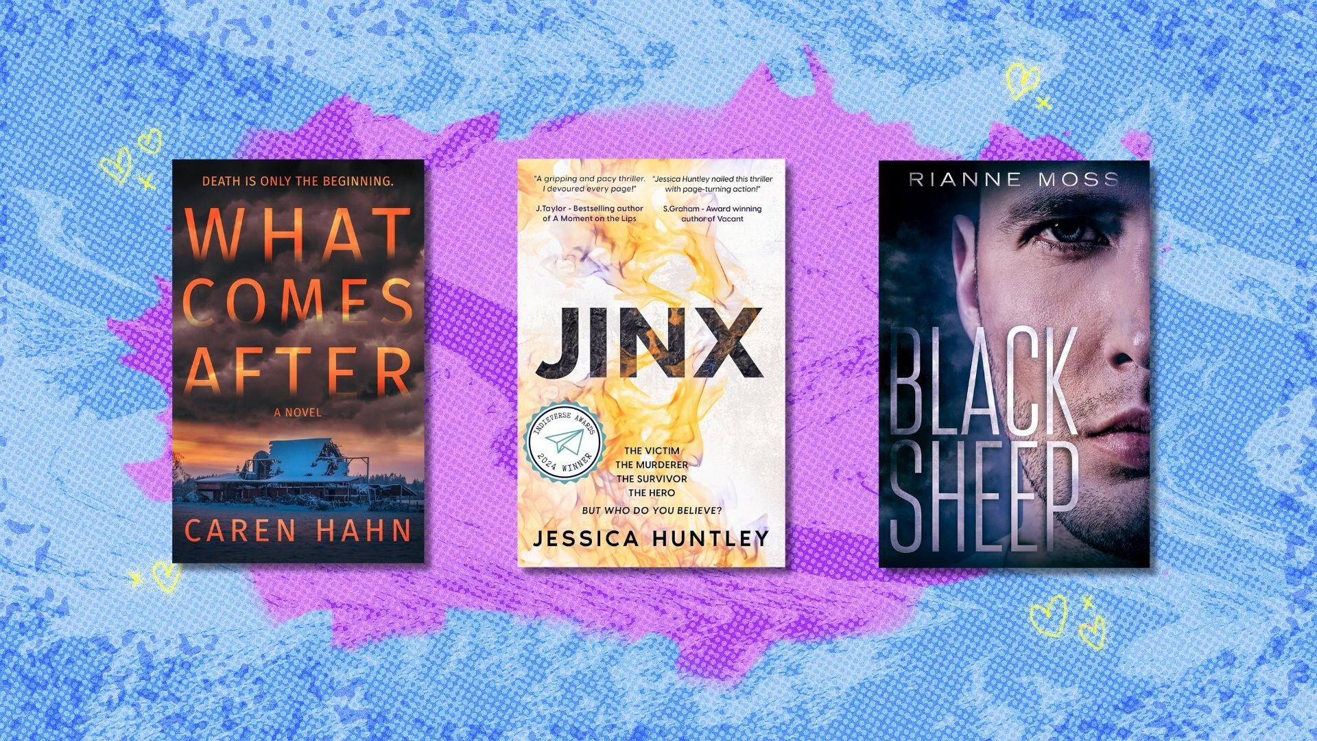 Book covers on blue background