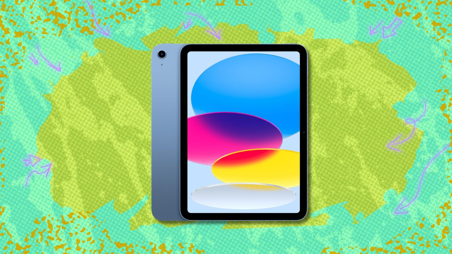 apple ipad against a green patterned background
