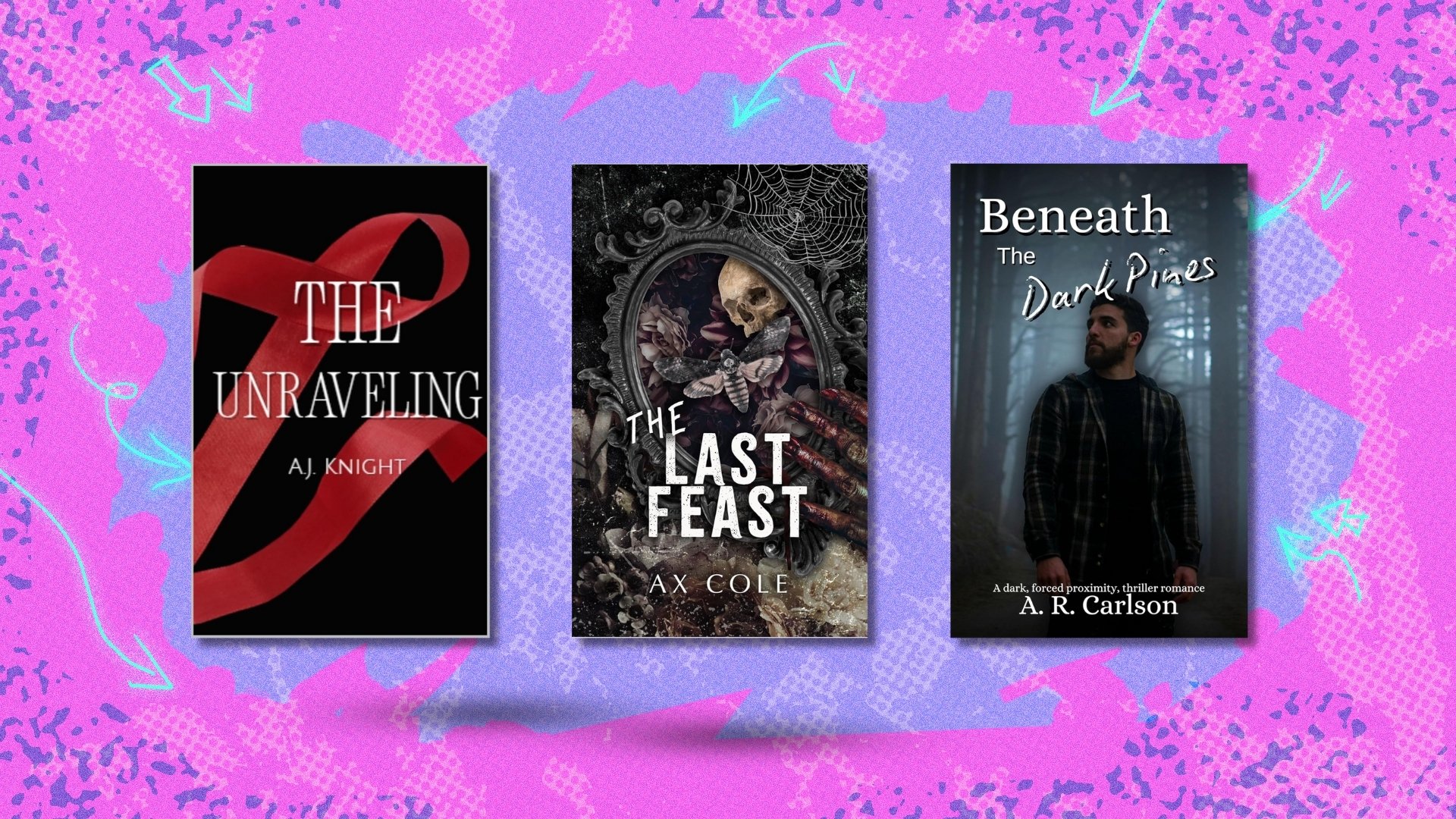 Book covers on pink background