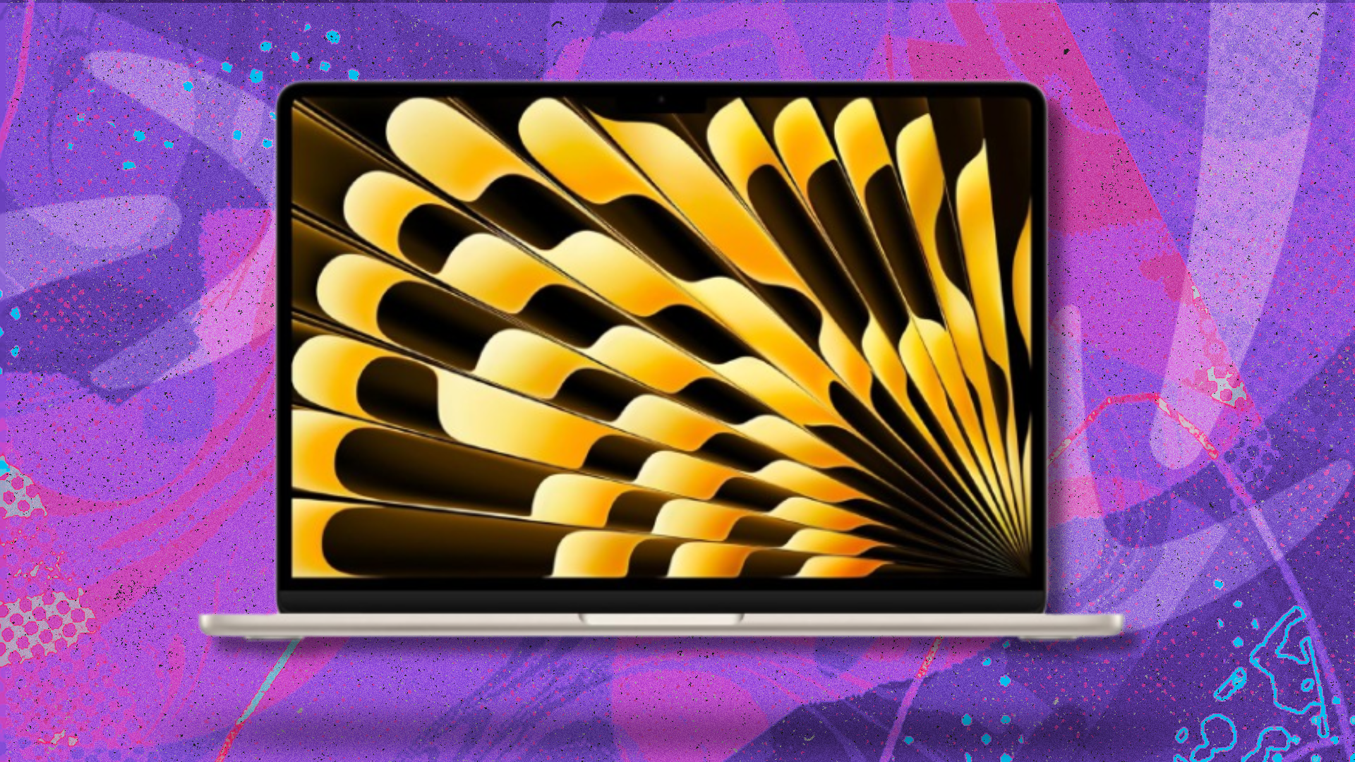 a 13-inch m4 apple macbook air against a purple and pink background