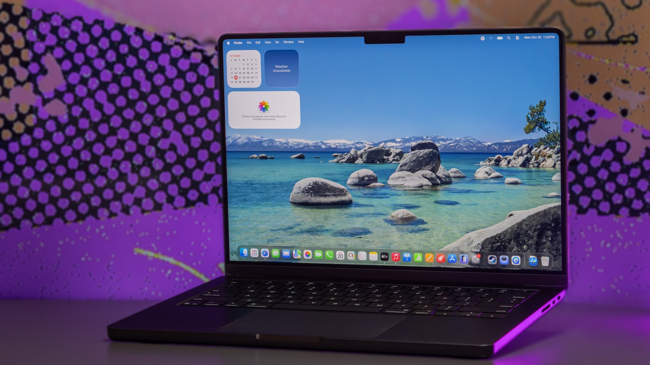 m5 macbook pro with home screen on display