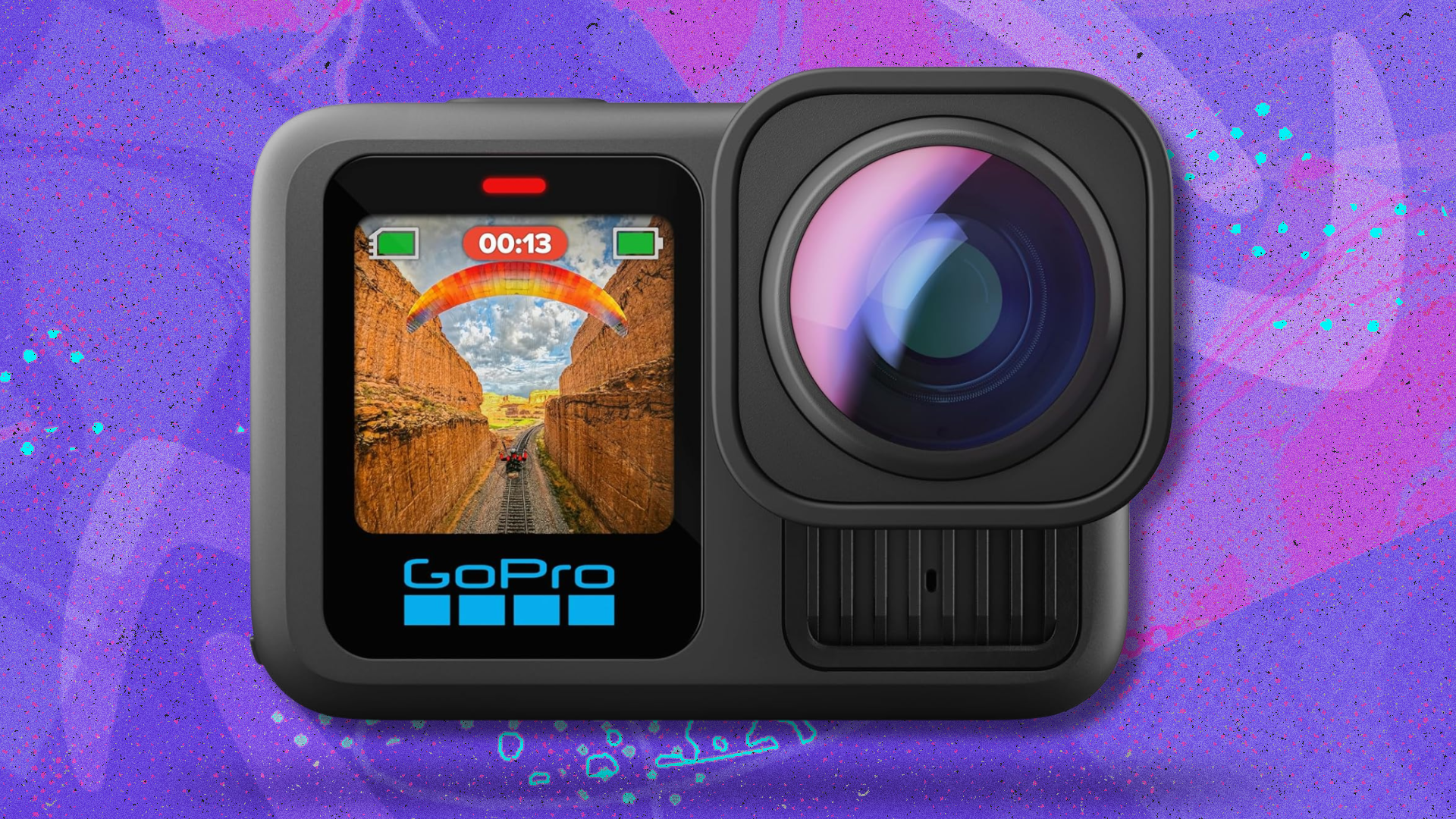 GoPro HERO13 Black Ultra Wide Edition on purple and pink abstract background