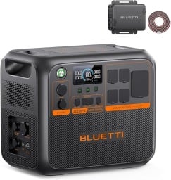 the  Bluetti AC200PL portable power station with the Charge 1 alternator charger