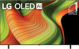 LG B5 OLED TV with orange and green design on screen