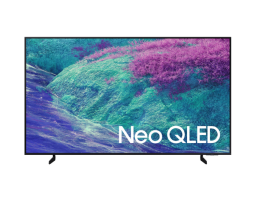 Samsung QLED TV with purple and green abstract screensaver