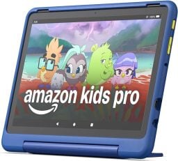 An Amazon Fire HD 10 Kids Pro on a white background