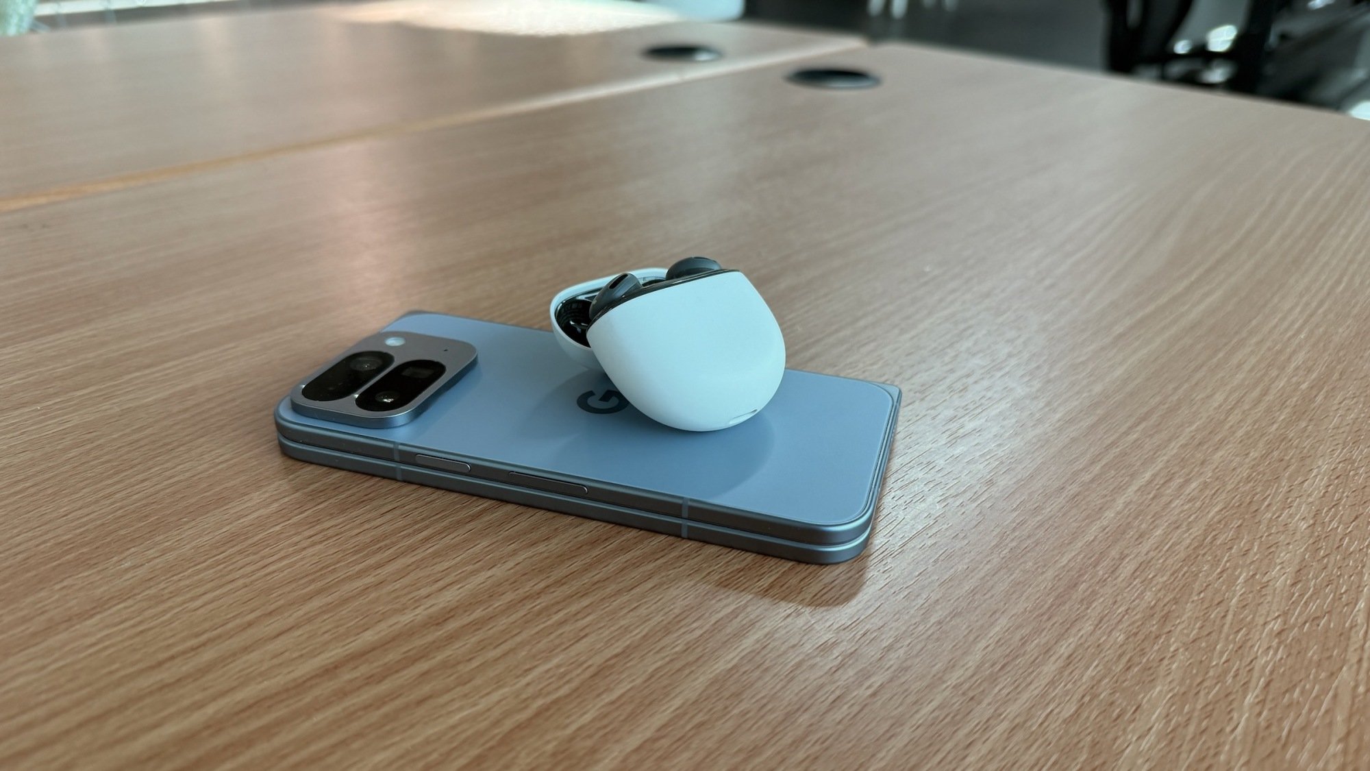 pixel buds 2a resting on pixel 10 pro fold