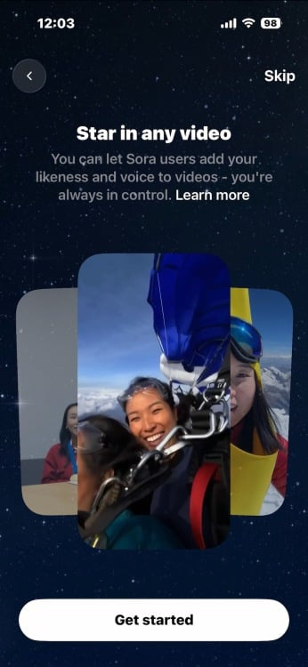 screenshot of cameos tool in sora app