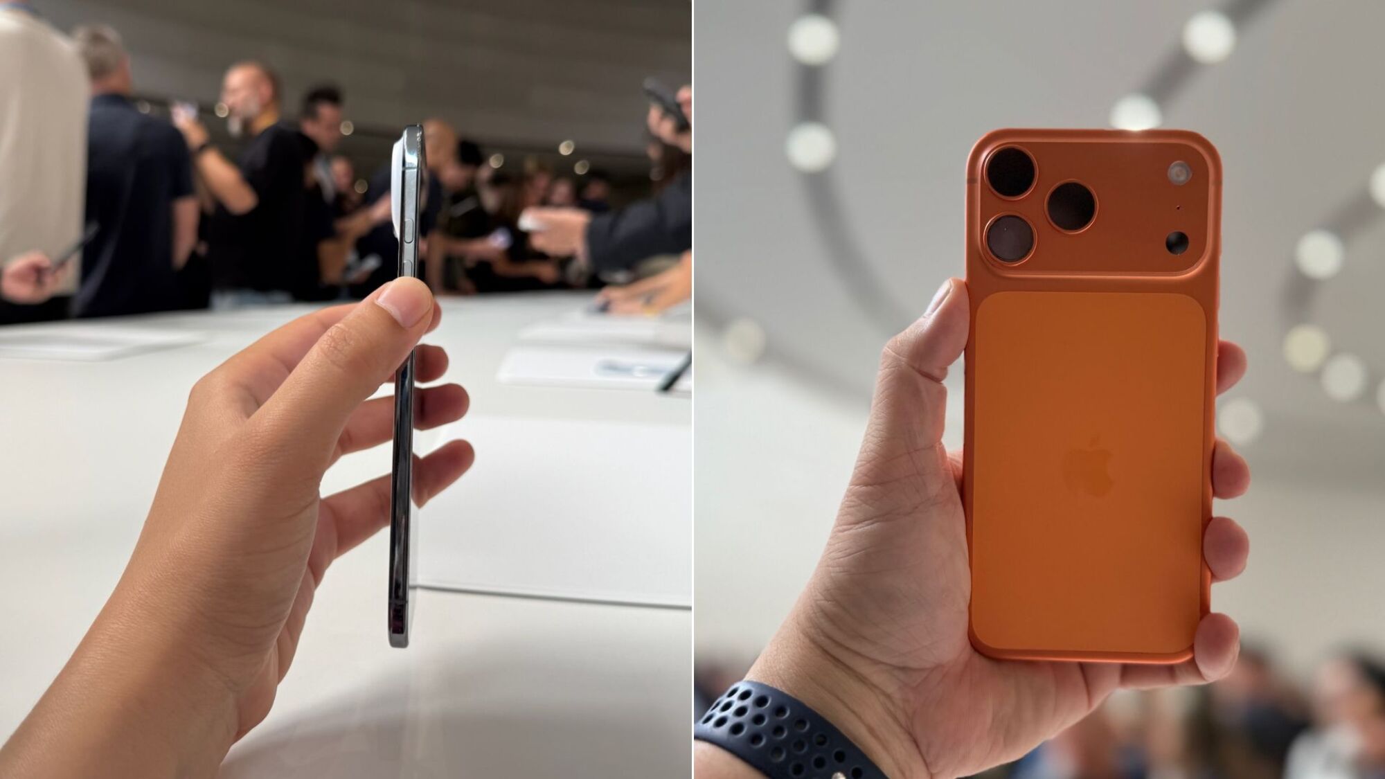 iphone air next to cosmic orange iphone 17 pro max