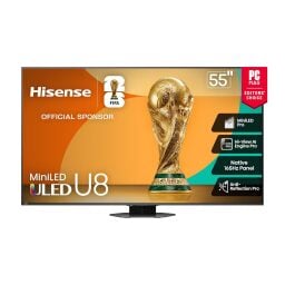hisense 55-inch u8 mini-led uled 4k tv against a white background