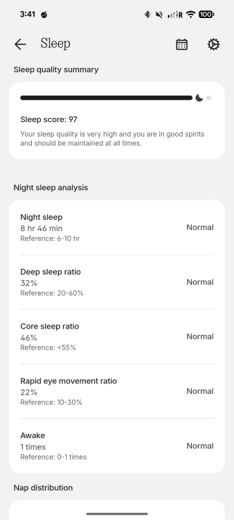 a screenshoot of the sleep metrics on the cmf by nothing watch 3 pro